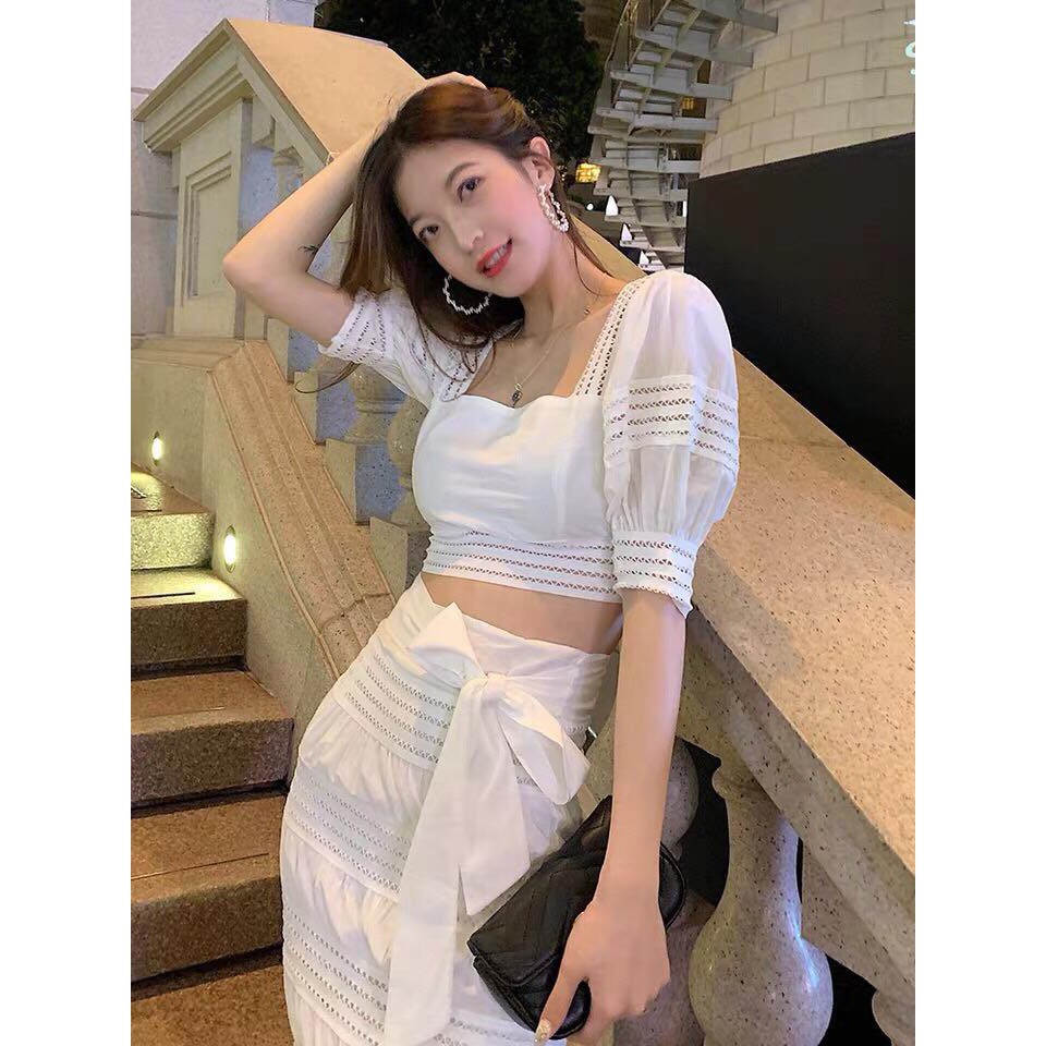 SET ÁO CROP PHỐI REN+CV ĐUÔI CÁ CỰC SANG | BigBuy360 - bigbuy360.vn