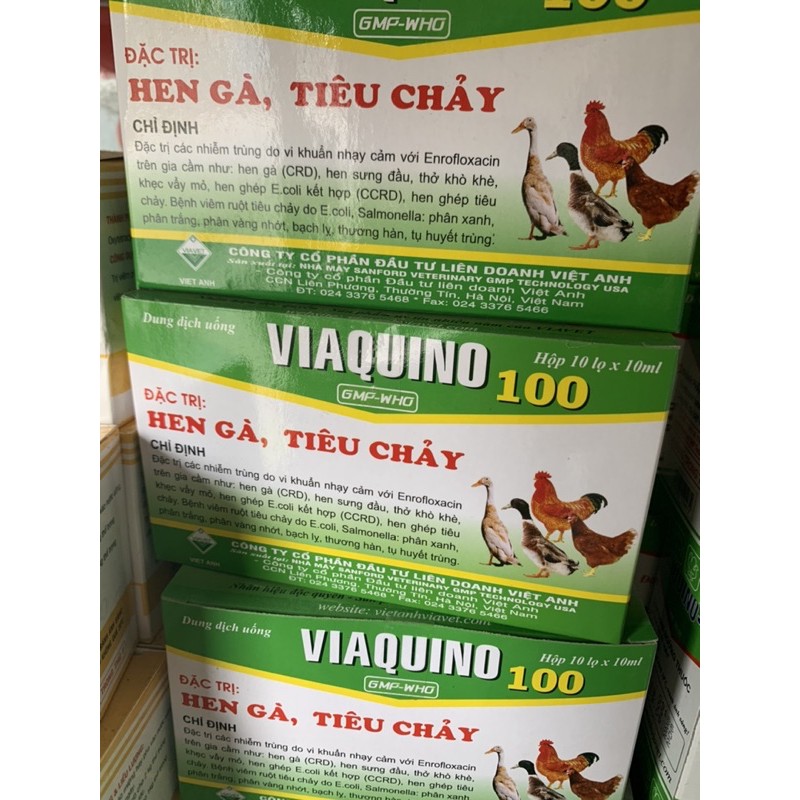 5 lọ 10ml VIAQUINO 100 - hen gà, tiêu chảy- dùng tốt cho gà, vịt, ngan, chim cút