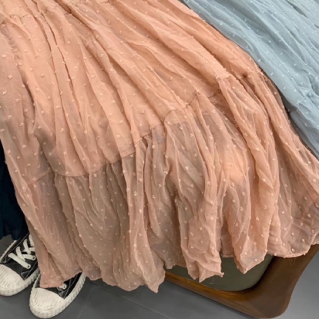 Chân váy voan nhăn xếp tầng trơn màu basic Ulzzang Style🌸 Hàng Quảng Châu