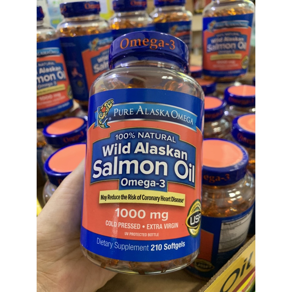 Viên uống dầu cá hồi salmon 210v Pure Alaska Omega-3 Wild Alaskan Salmon Oil 1000mg 210 viên