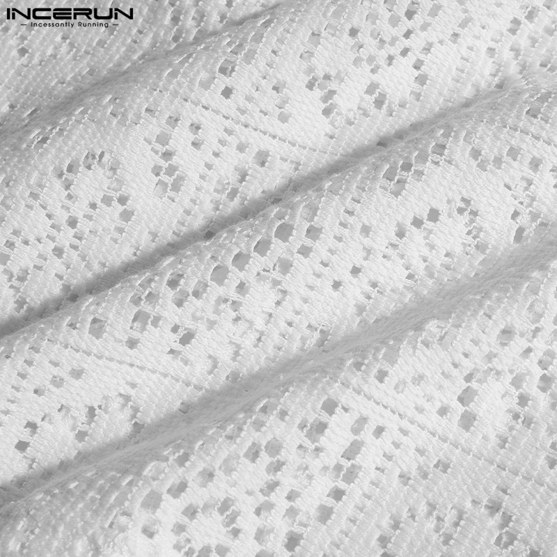 Áo sơ mi polo Incerun móc xuyên thấu phối ren hoa cho nam đi biển