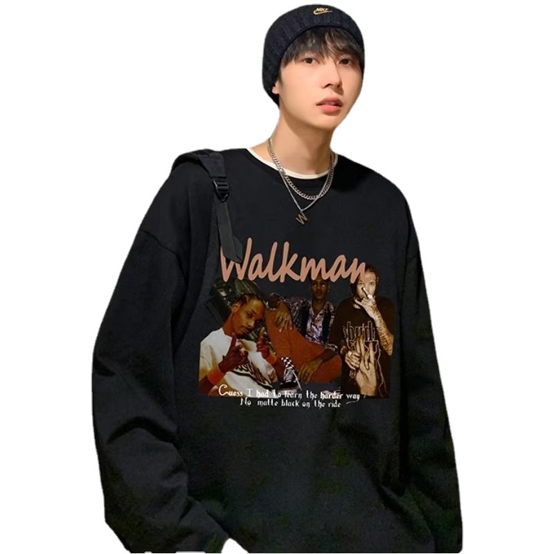 Áo Thun Tay Dài Dáng Rộng In Chữ Phong Cách Hip Hop Nhật Bản Thời Trang Cho Nam Và Nữ Size M-5XL