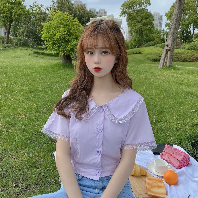 [SẴN] Áo croptop sơ mi kiểu nữ ngắn tay Ulzzang Quảng Châu ASC76