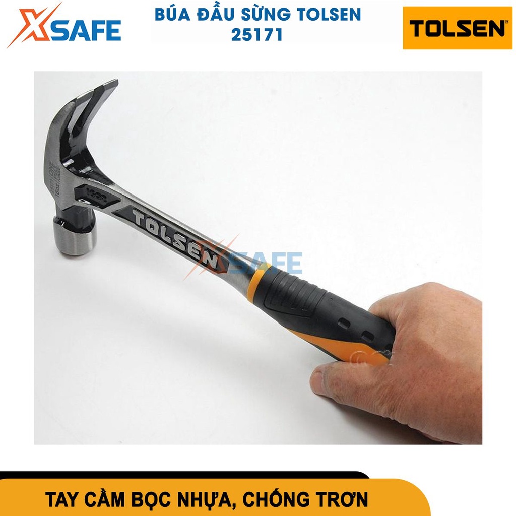 Búa đóng đinh đa năng TOLSEN 25171 hợp kim thép cao cấp chống rỉ, búa nhổ đinh cầm tay đóng đinh bê tông, tường, gỗ