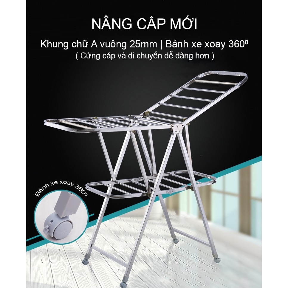 Giàn phơi, kệ phơi đồ Inox xếp gọn có bánh xe GP818ABX- Chính hãng NIKITA