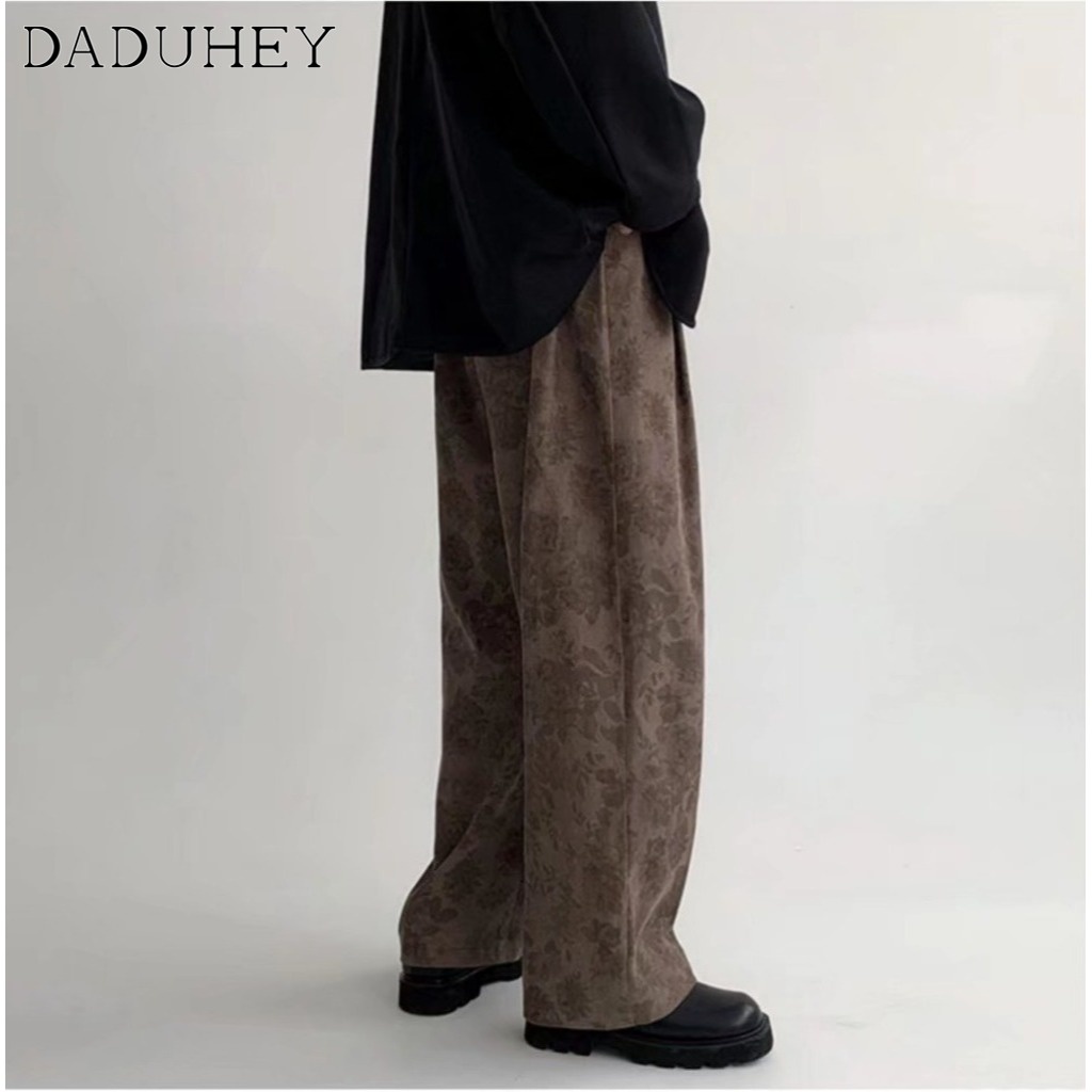 DaDuHey Men 'S High Street Ins Fashion Brand Spring And Autumn Pants Vintage Oversized Dark Printed Corduroy Straight Casual Pants