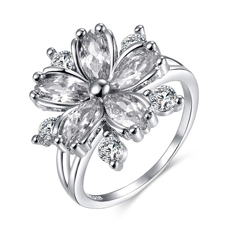 Nhẫn Hình Hoa Đính Đá Zircon Đơn Giản Cho Nữ