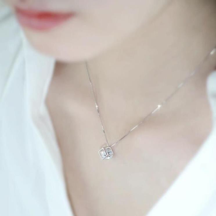 (BẠC CHUẨN)  DÂY CHUYỀN BẠC Ý 925 CHO NỮ MẶT LẬP PHƯƠNG PHỤ KIỆN TRANG SỨC CAO CẤP NO.93 VÒNG CỔ NỮ ĐẸP