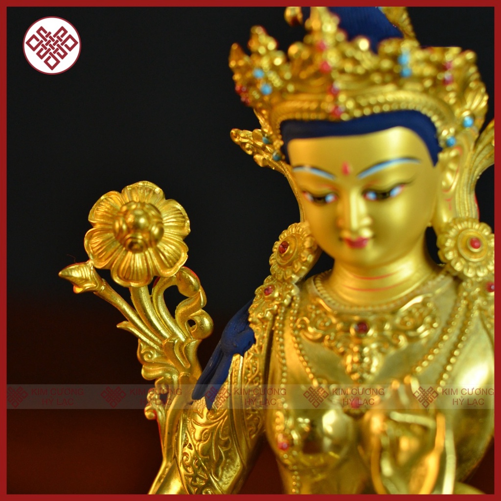 Tượng Phật Tara Xanh Mật Tông  Đồng Mạ Vàng