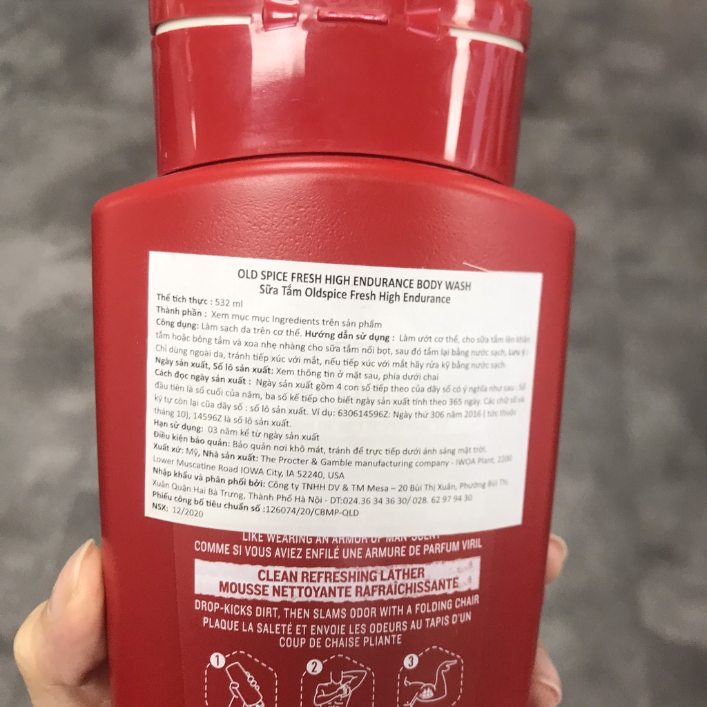 Sữa tắm nam OLD SPICE Fresh High Endurance Body Wash - dầu tắm nam 532ml Đỏ Viền Xanh Dương