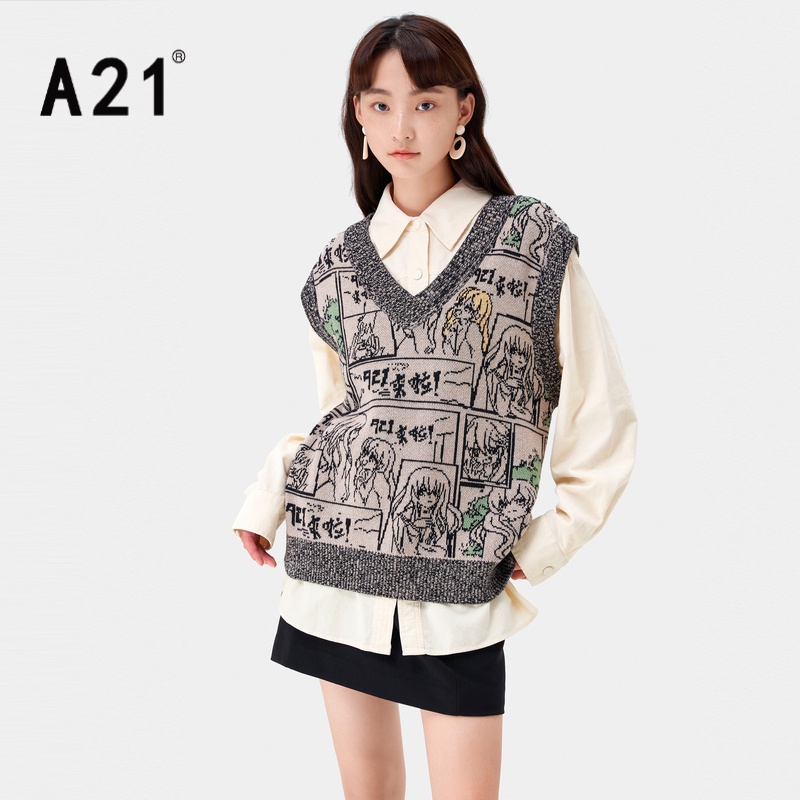 Áo Ghi Lê Dệt Kim Cổ Chữ V Dáng Rộng Phong Cách Preppy Thời Trang Mùa Thu Mới Dành Cho Bạn Nữ A21