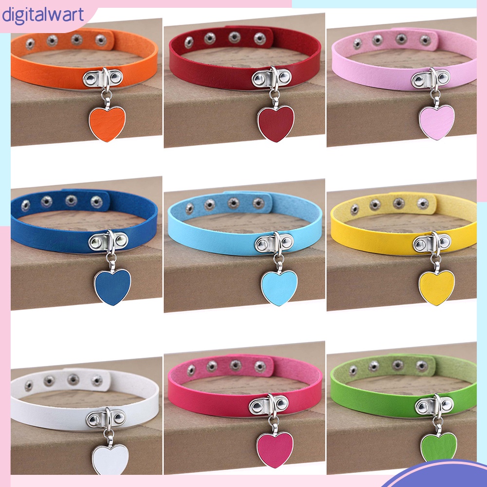 Vòng Cổ Choker Giả Da Nhiều Màu Mặt Trái Tim Độc Đáo