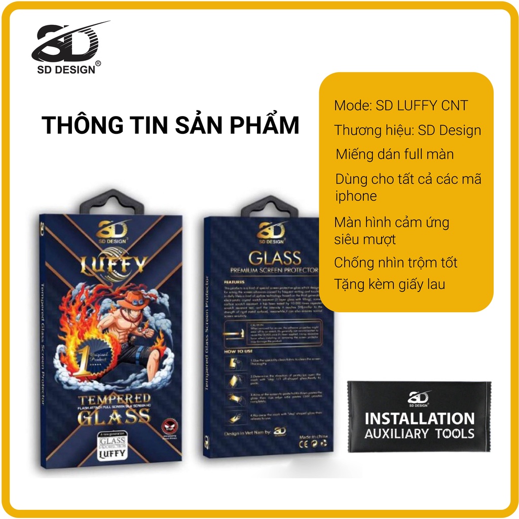 Kính Cường Lực Chống Nhìn Trộm iPhone SD DESIGN Luffy 6/6splus/7/7plus/8/8plus/x/xr/xs max/11 pro/11 promax/12/12 promax