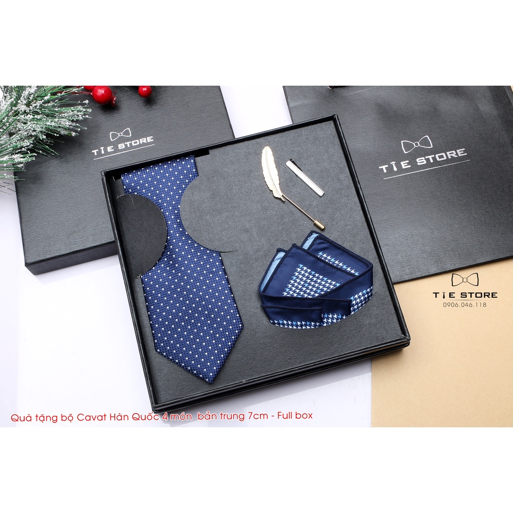 [ QUÀ TẶNG SẾP ] Cavat Bộ Cao Cấp Hàn Quốc 4 món Phụ Kiện - Full box kèm túi xách sang trọng, tông xanh navy