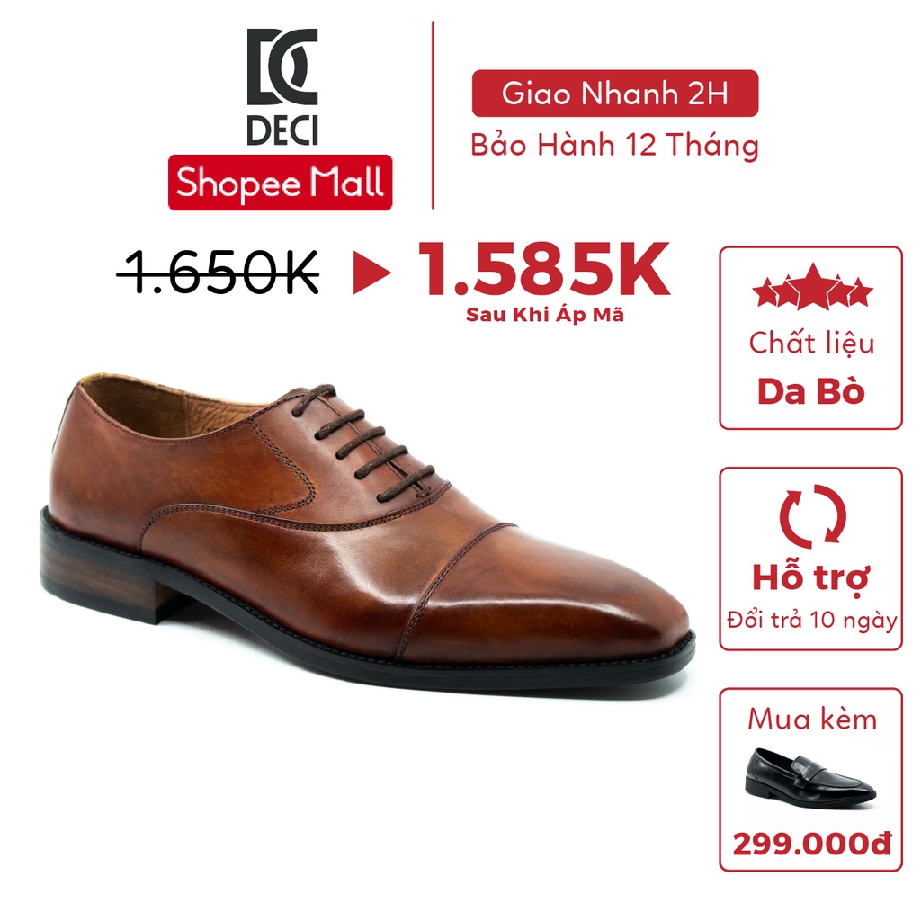[Mã LT200 giảm 200K đơn 699K] Giày tây công sở đánh màu patina thủ công DECI da bò đế gỗ Brogue 24