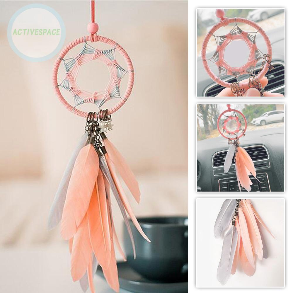 Dream Catcher phối lông vũ 38CM treo gương chiếu hậu bên trong trang trí dành cho xe hơi