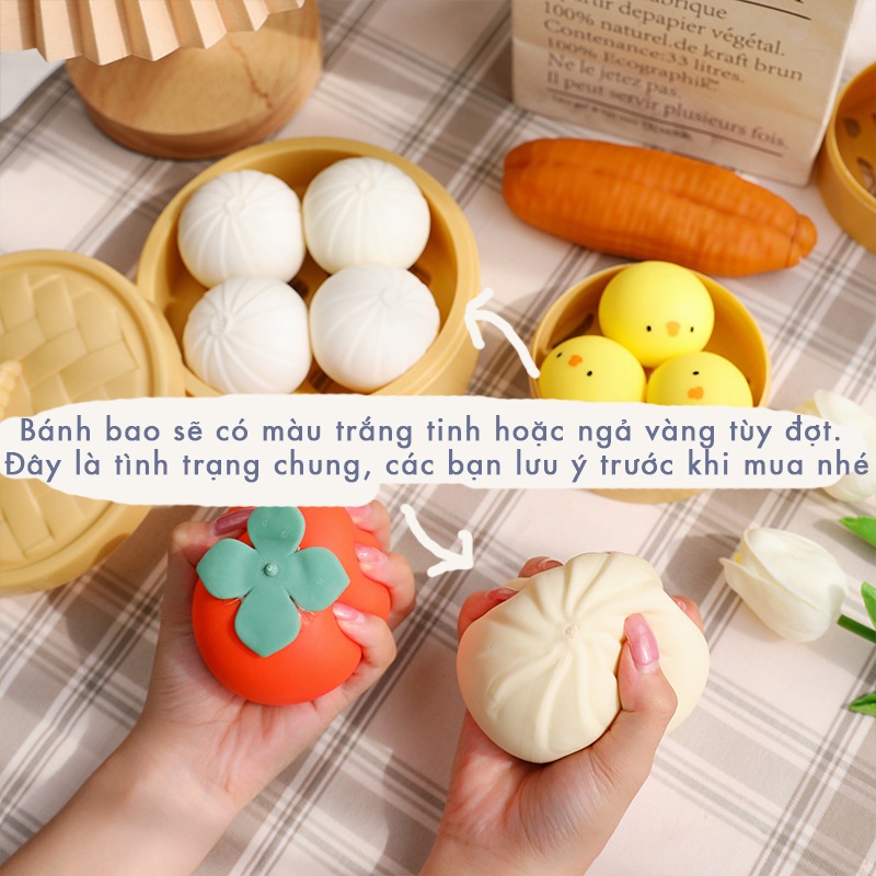 Đồ Chơi Bóp Squishy Bánh Bao Xả Stress Mềm Mại Kèm Xửng Tùy Mẫu