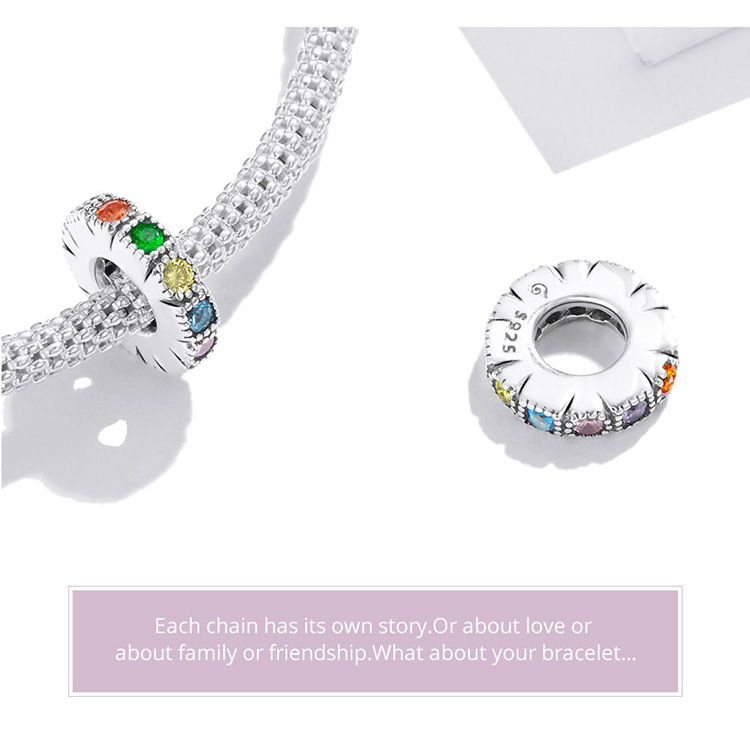 Hạt phụ kiện Bamoer 100% bạc 925 đính đá cầu vồng làm trang sức vòng tay thời trang BSC473