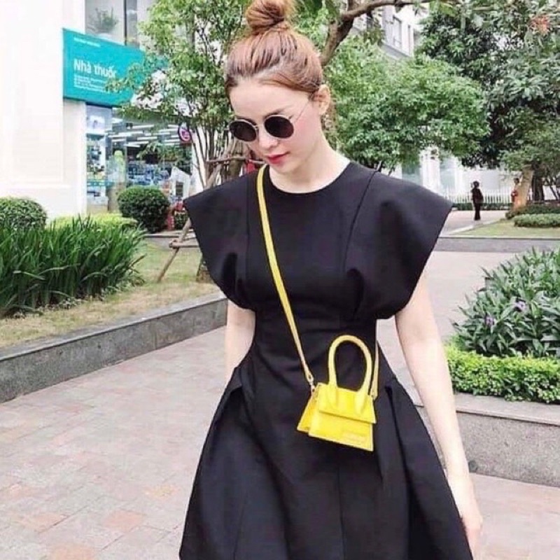 Đầm váy nâu tay bèo