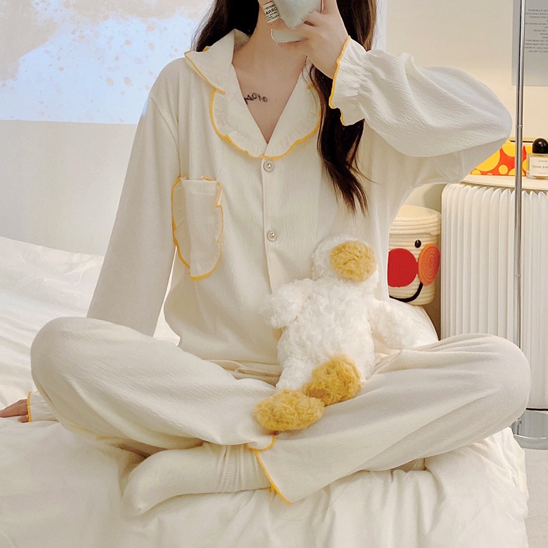 Đồ ngủ nữ pijama mặc nhà cao cấp áo dài quần dài chất vải thô hàn mềm mại  La108