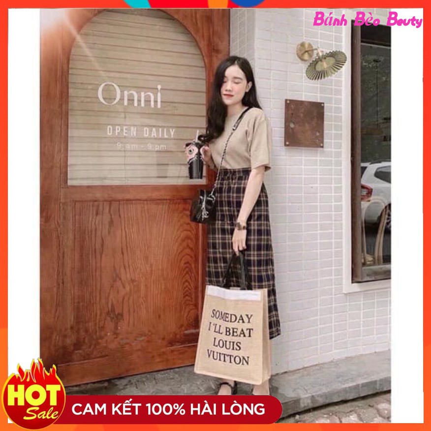 [HÀNG XỊN XÒ]   SET ÁO THUN VÀ CHÂN VÁY KẺ CÚC DÁNG DÀI BÁNH BÈO SIÊU XINH | BigBuy360 - bigbuy360.vn