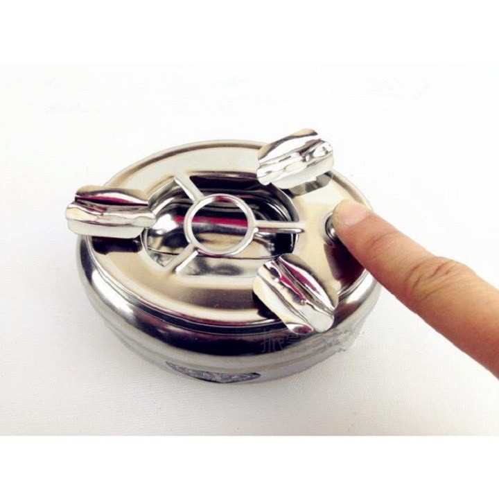 Gạt tàn thuốc inox có 2 ngăn, có nút nhấn cho tàn thuốc rớt xuống(gạt tàn ovan)