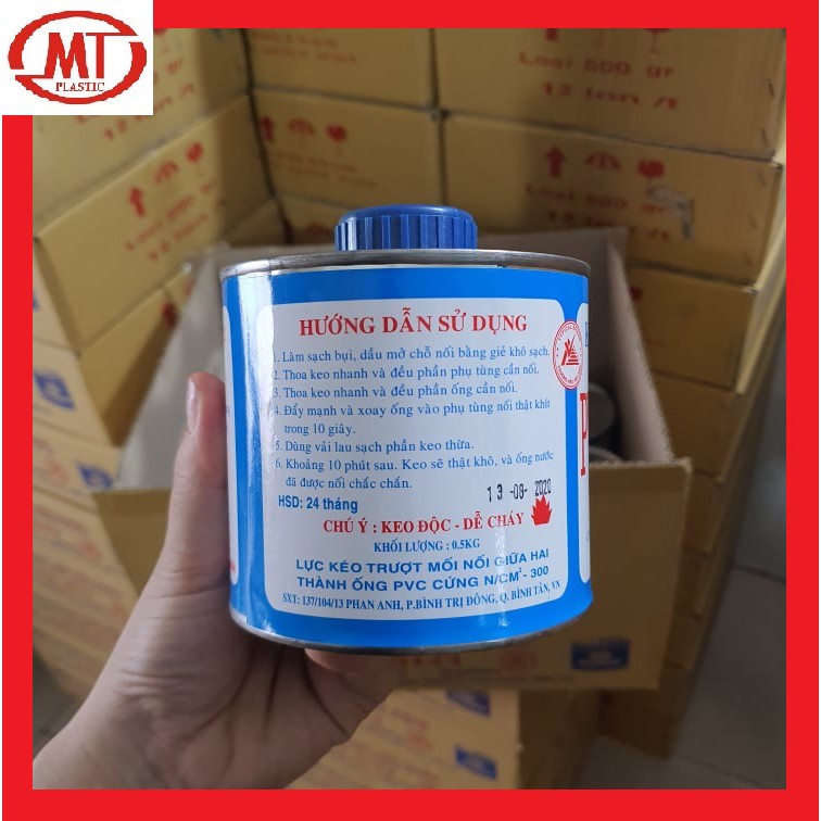 Keo dán ống nước PVC lon 500g Hiệu Mặt Trời