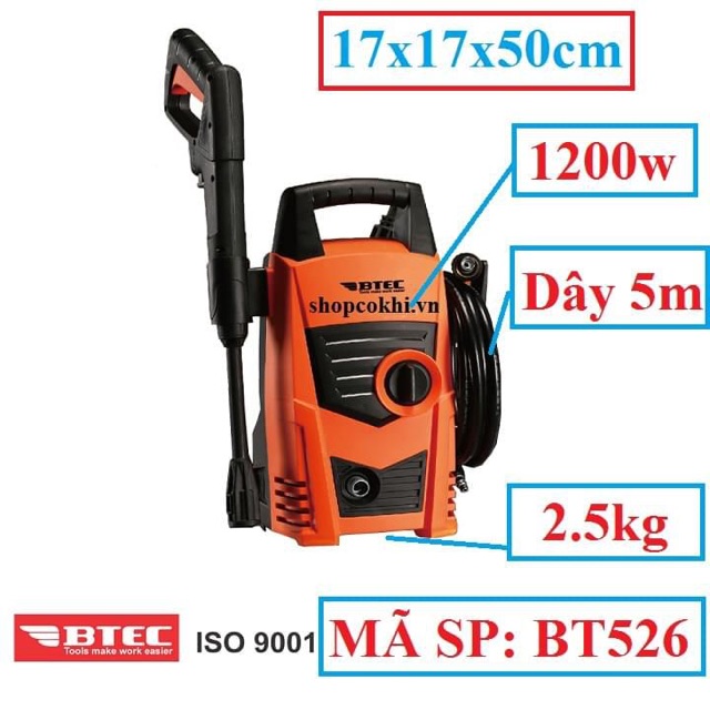 Máy Rửa Xe - Máy xịt rửa xe thuơng hiệu của Việt Nam- BTEC BT526 1200W