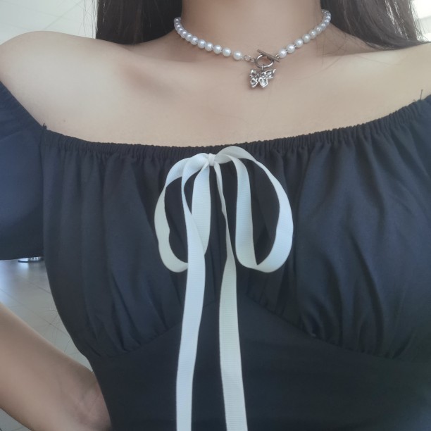 Vòng cổ Choker nữ khóa OT - mặt dây hình bướm đính đá cực dễ thương