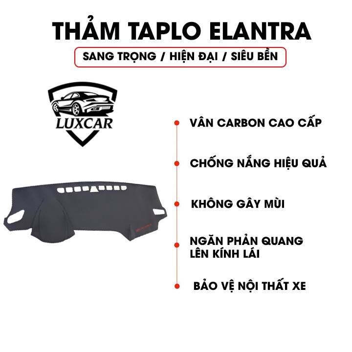 Thảm Taplo Da Carbon HYUNDAI ELANTRA - Chống nóng, bảo vệ Taplo LUXCAR đời xe 2016-2020
