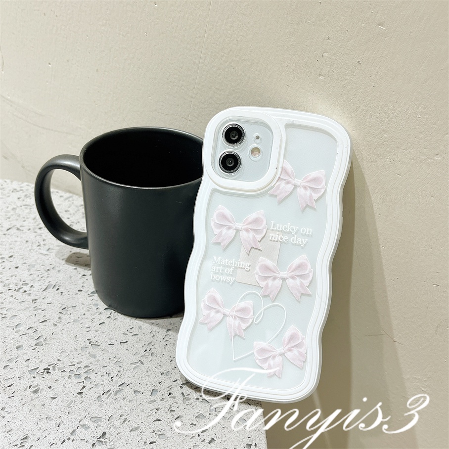 Ốp Điện Thoại TPU Mềm Đính Nơ Viền Lượn Sóng Cho iPhone 14 13 12 11 Pro Max X XR Xs Max 8 7 6 6s Plus SE 2020