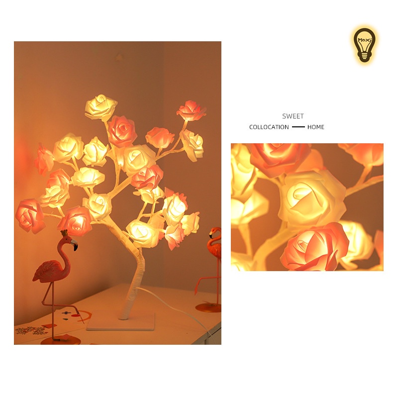 【 HÀNG SẴN hộp PIN+USB 】Đèn Led bàn hình cây hoa Hồng trang trí DECOR phòng ngủ, bàn học VINTAGE , quà tặng MOXI