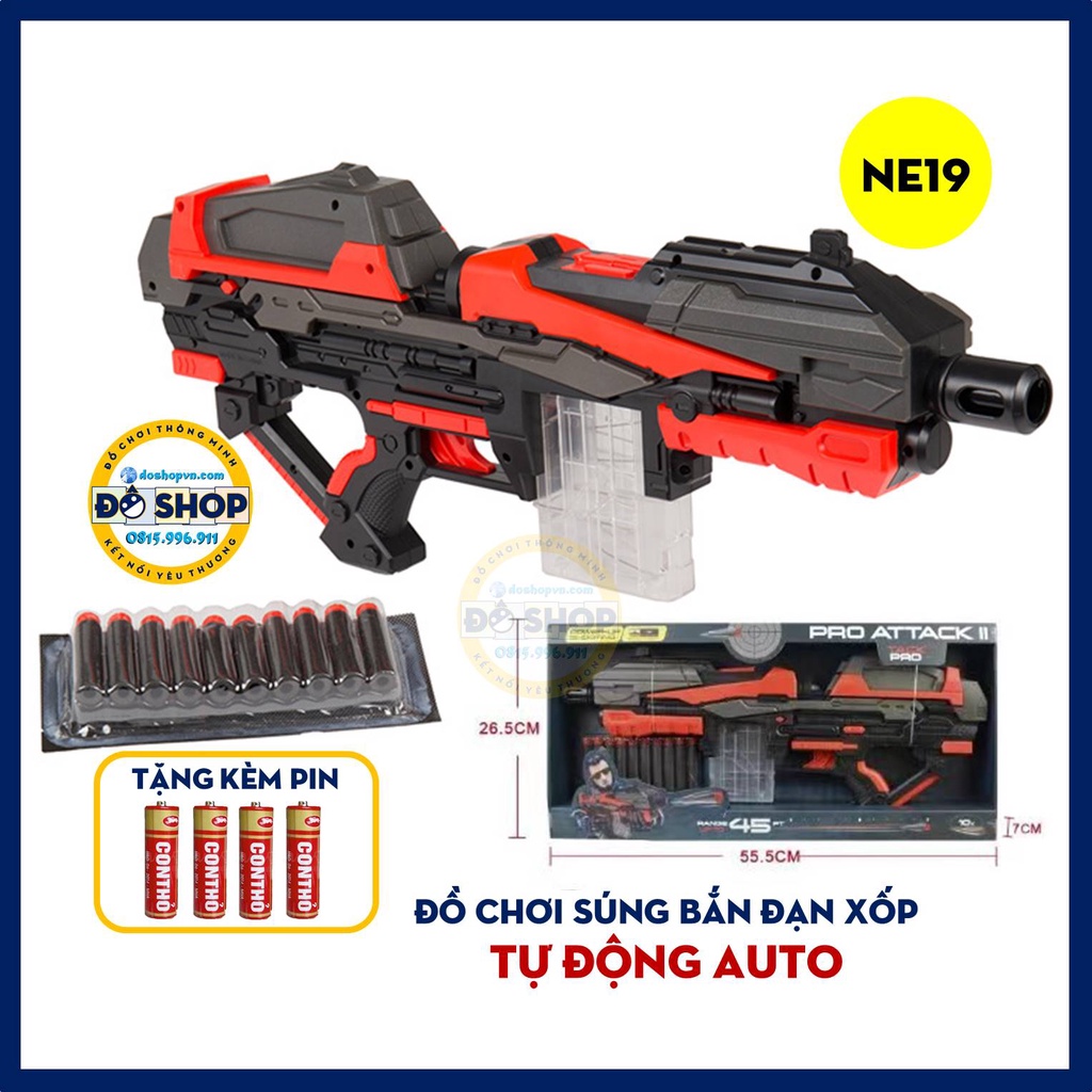 Đồ Chơi Trẻ Em SUNG Nerf Cao Cấp Dùng Pin Nhựa ABS Kèm Que Xốp (Tặng Kèm Pin)