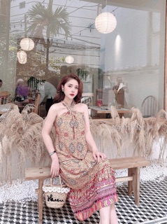 Đầm maxi voan thổ cẩm (2 màu)