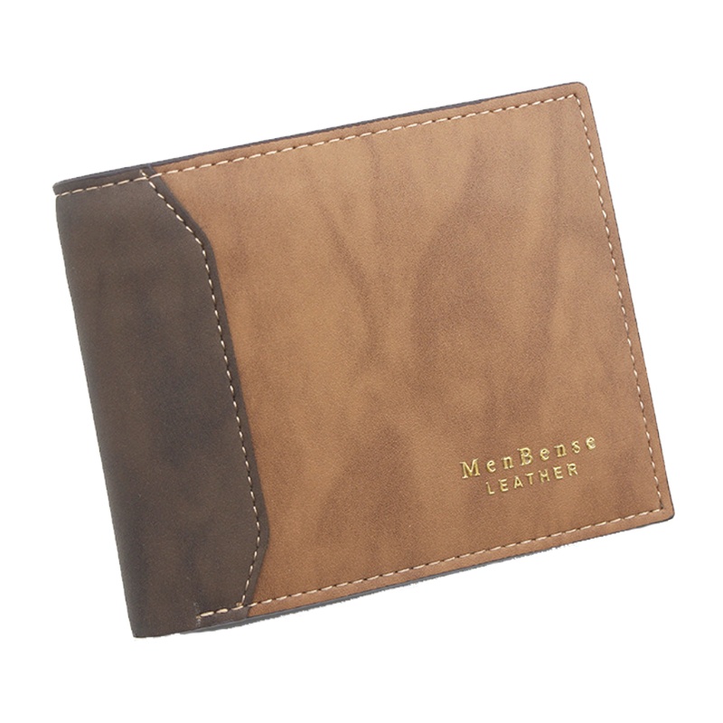 Youyo Ví Giả Da Gập Đôi Cỡ Nhỏ Đựng Thẻ ID Tiền Xu Đôi Màu Tương Phản Có Khóa Kéo Cho Nam