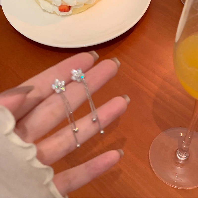 Bông Tai Mạ Bạc 925 Hình Hoa Tua Rua Đính Đá zircon Phong Cách Vintage Cho Nữ