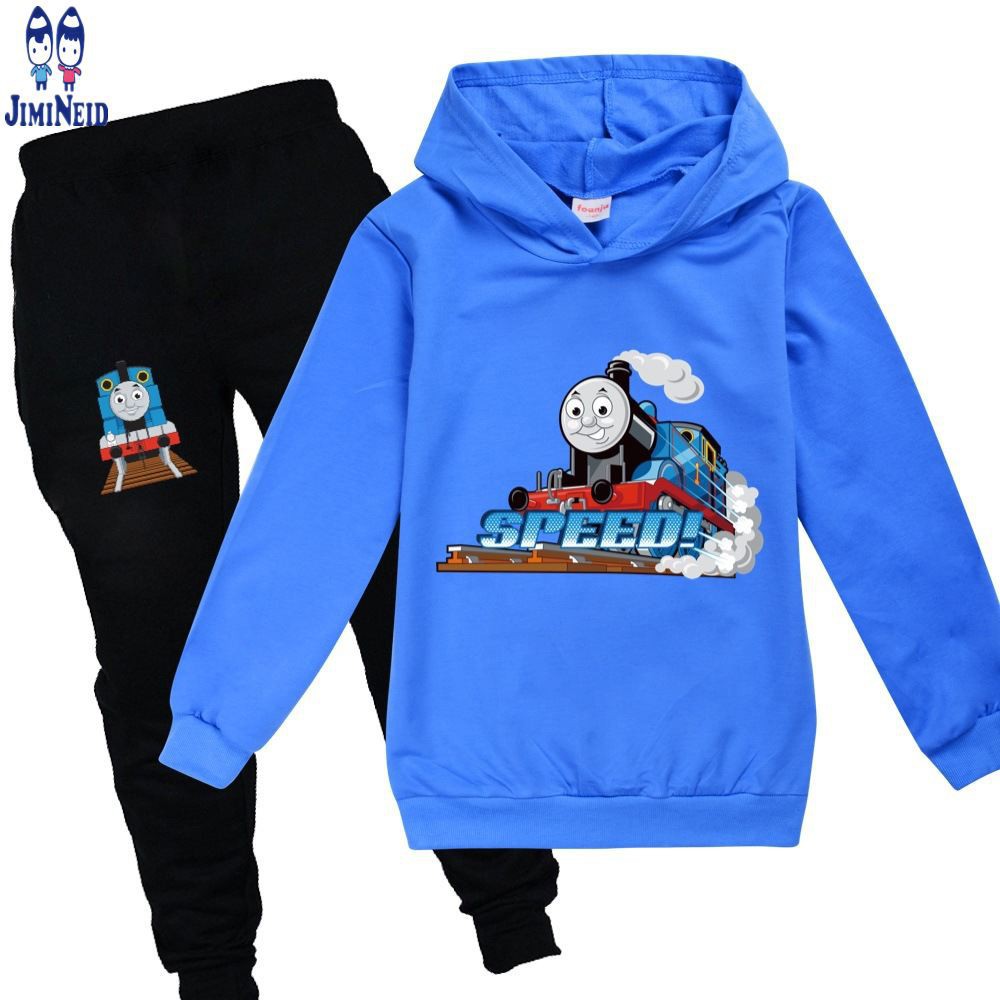 Bộ 2 Món Áo Hoodie Tay Dài In Hoạt Hình Thomas + Quần Dài Cho Bé Trai