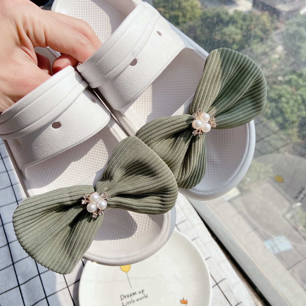 Phụ Kiện Trang Trí Giày Đính Nơ Ngọc Trai Xinh Xắn Cho Nữ DIY