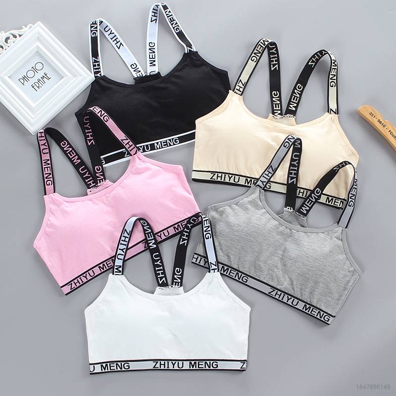 Hàng Có Sẵn Áo lót vải cotton Hai Dây In Chữ Phong Cách Thể Thao Cho Bé Gái Tuổi Teen