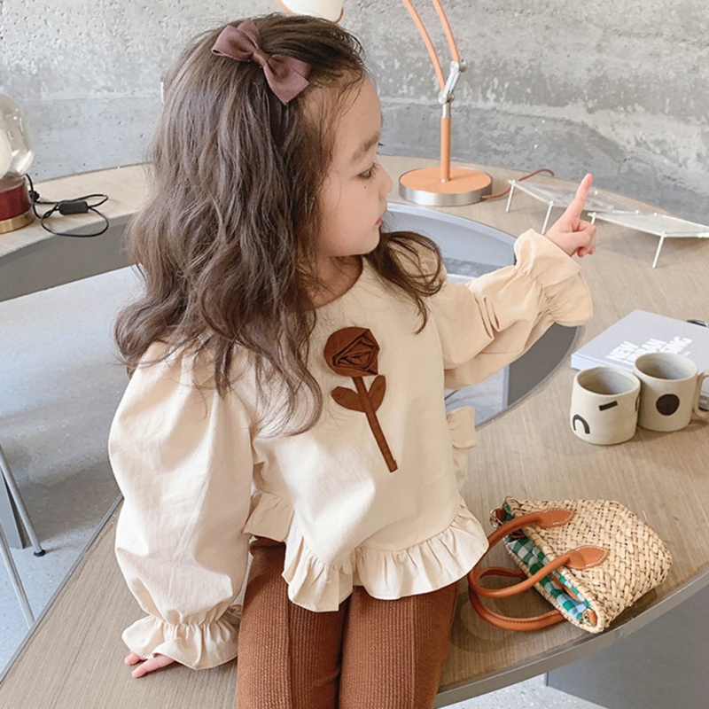 Set Áo Thun Dài Tay In Hoa + Quần Dài Ống Loe Xẻ Tà Thời Trang Mùa Thu Cho Bé Gái