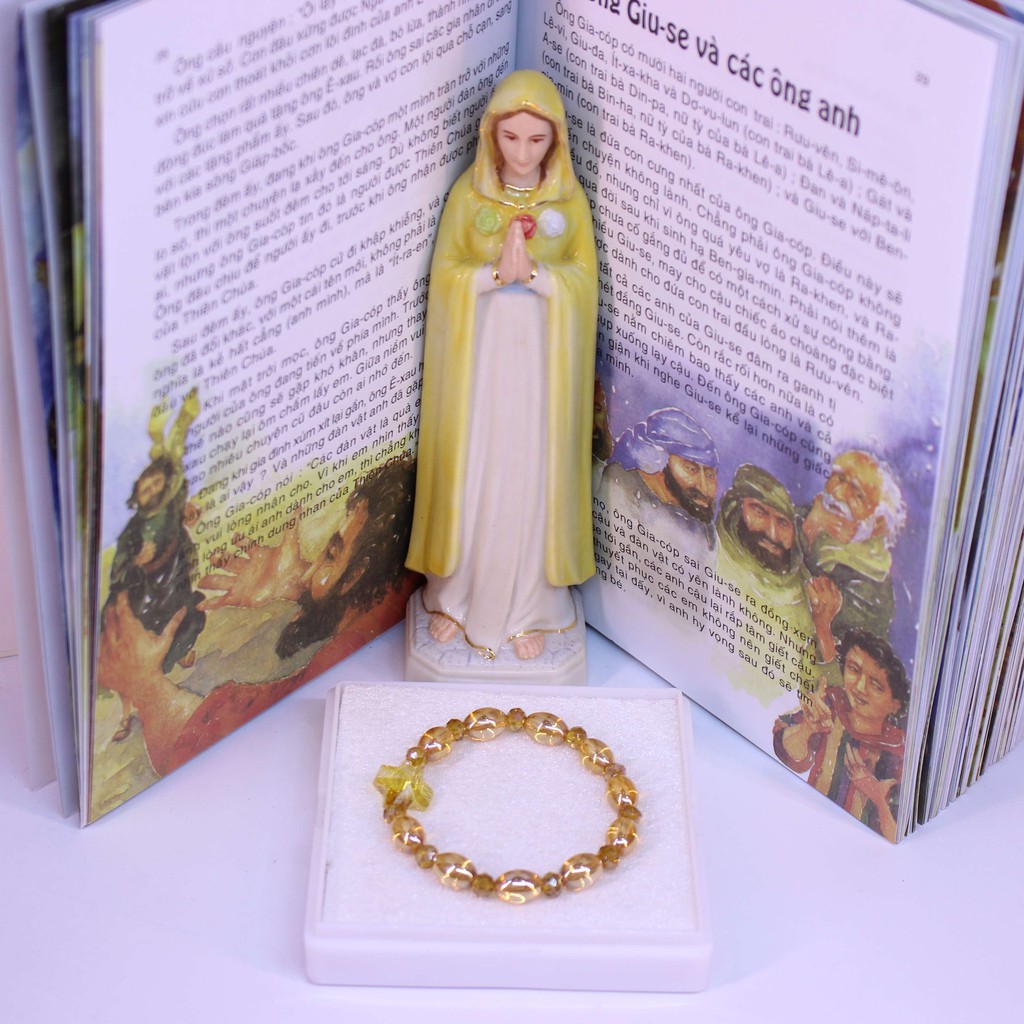 Chuỗi Tràng Hạt Mân Côi Đá Topaz vàng mật ong 10li xen kẽ đá đá topaz nhỏ Thánh Giá kiểu 10 hạt