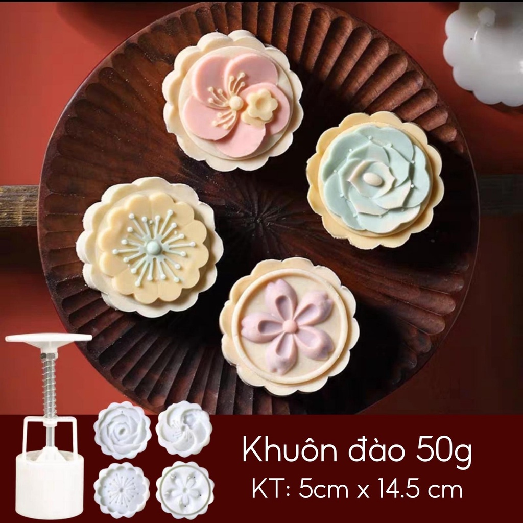 Khuôn bánh trung thu tròn lò xo (150gr) kèm 4 mặt khuôn