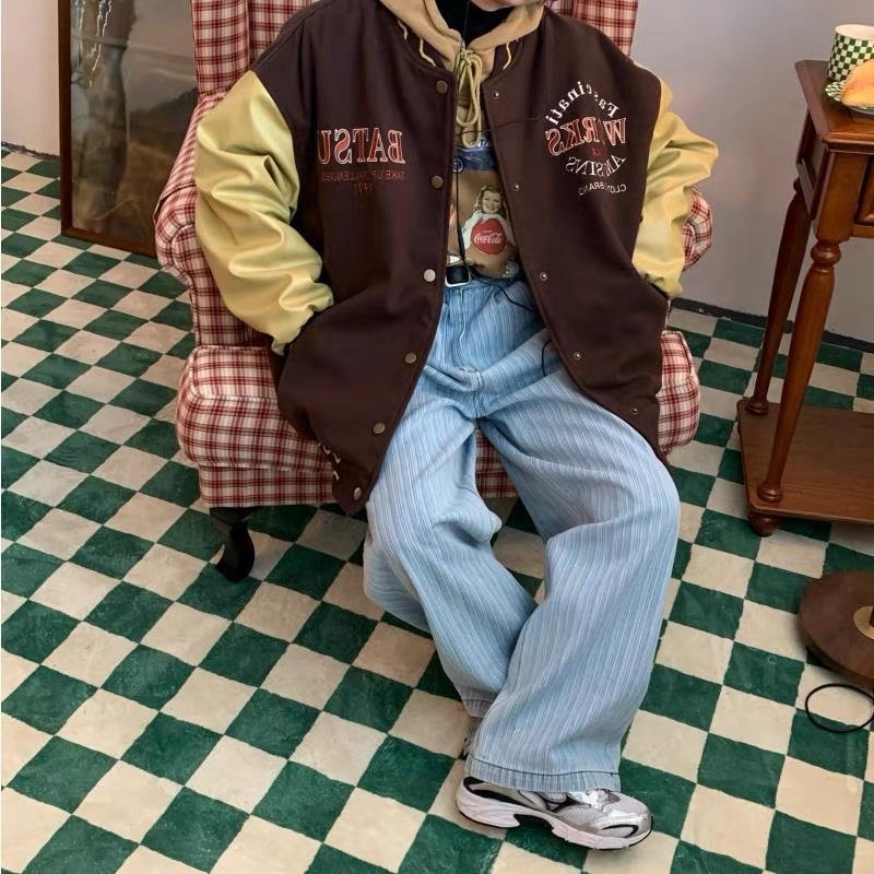 SẴN NÂU Áo khoác bomber varsity jacket form rộng