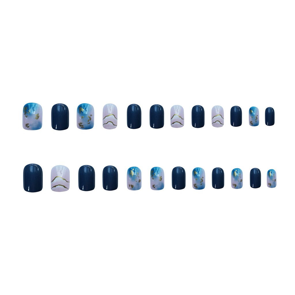 Bộ móng tay giả Nail Nina trang trí nghệ thuật màu biển xanh Sea Blue mã PD-77【Tặng kèm dụng cụ lắp】