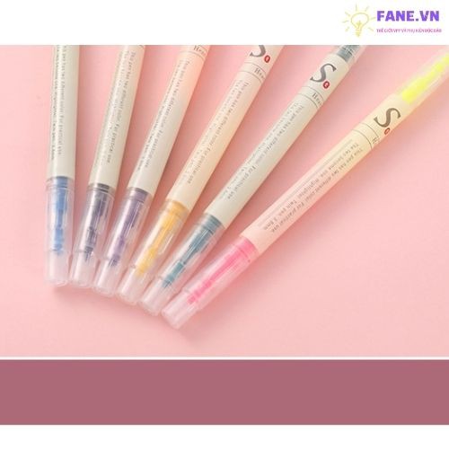 Set 6 bút highlight dạ quang 2 đầu 12 màu Fane dùng để gạch chân, ghi nhớ nhớ màu pastel đều màu sắc nét mã FA2024