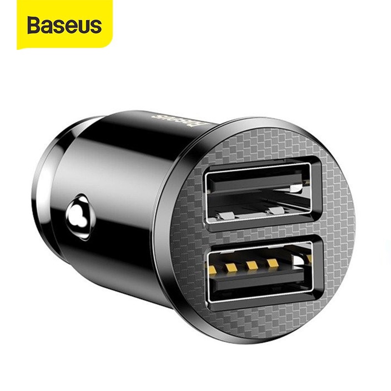 Tẩu sạc đa năng cho xe hơi Baseus Grain Car Charger 2 cổng USB sạc nhanh 3.1A kích thước nhỏ gọn