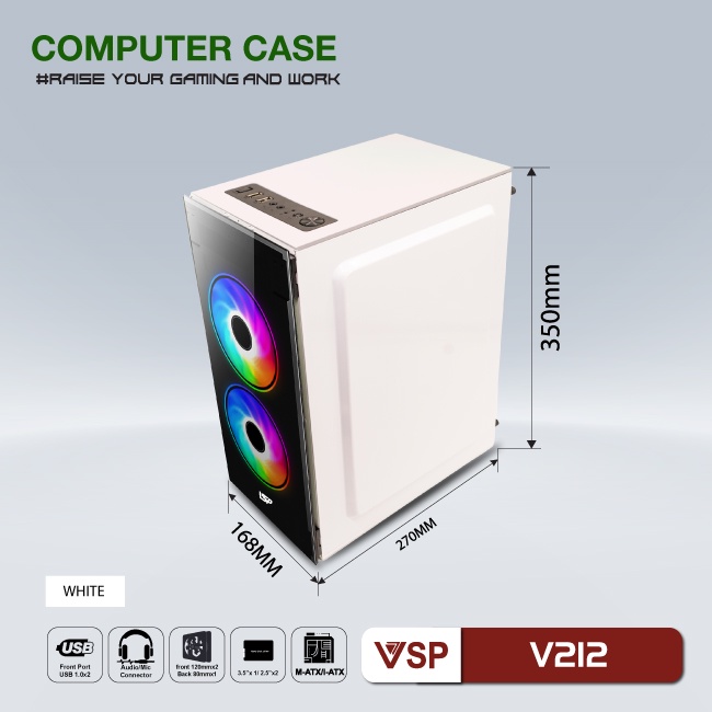 Case VSP V212 (Chuẩn mATX) Hai Mặt Kính Cường Lực