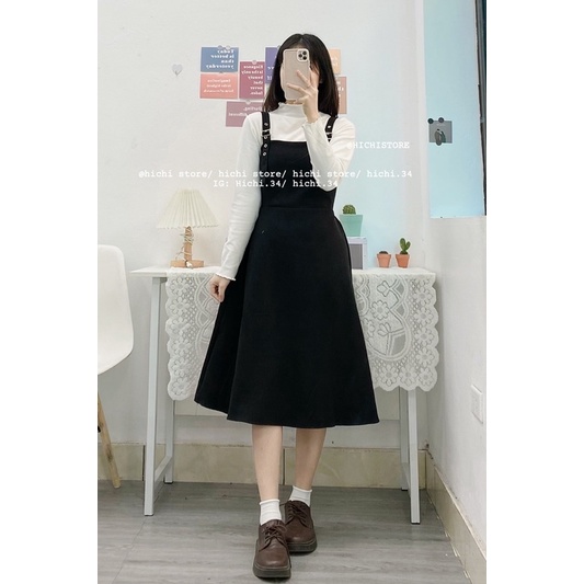 váy yếm dài mùa đông ẢNH THẬT VIDEO khuy kim loại hichi | BigBuy360 - bigbuy360.vn