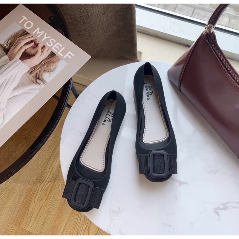 Giày Búp Bê Vải Nhung Dệt Kim Phối Cao Su Gấm Cao Su Dày 3cm Chống Trượt Màu Trơn Size 36-42 J4D8 Cỡ Lớn Cho Nữ