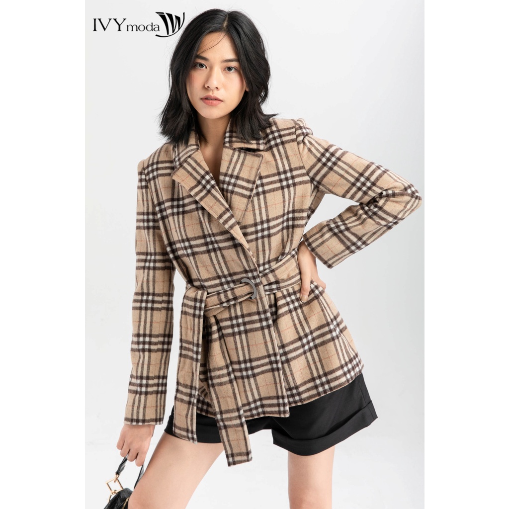 [NHẬP WABRTL5 GIẢM 10% TỐI ĐA 50K ĐH 250K ]Áo khoác nữ kẻ dạ xù IVY moda MS 70M5040